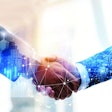 Business Partnership. business man investor handshake with effect global network link connection and graph chart of stock market graphic diagram, digital technology, internet and partnership concept