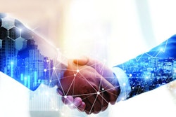 Business Partnership. business man investor handshake with effect global network link connection and graph chart of stock market graphic diagram, digital technology, internet and partnership concept