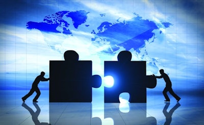 World Business teamwork puzzle pieces 3d rendering