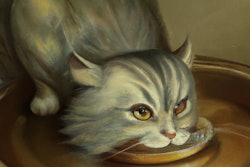 Dall·e 2023 05 09 11 48 52 Da Vinci Painting Of Cat Eating From A Silver Platter
