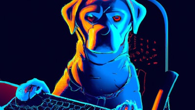 Dall·e 2023 05 18 13 42 14 Cyberpunk Art Of Dog Using Computer