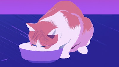 Dall·e 2023 05 18 13 59 40 Cat Eating From Bowl, Vaporwave