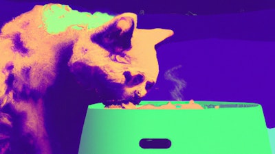 Dall·e 2023 05 18 13 59 47 Cat Eating From Bowl, Vaporwave