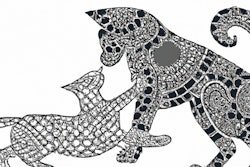 Dall·e 2023 05 18 14 07 19 Cat Playing With Dog, In Style Of Roman Mosaic