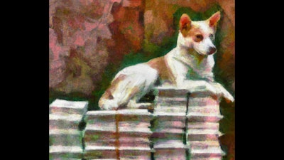 Dalle 2023 05 09 11 59 45 Impressionist Painting Of Dog Sitting On Pile Of Money
