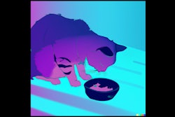 Dall·e 2023 05 18 13 59 43 Cat Eating From Bowl, Vaporwave