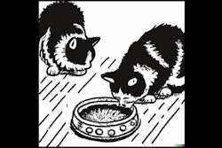 Dall·e 2023 06 14 08 37 12 Woodcut Of Cats Eating From Bowl