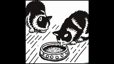 Dall·e 2023 06 14 08 37 12 Woodcut Of Cats Eating From Bowl