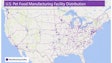 Map of all U.S. zip codes with at least one pet food manufacturing facility