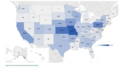 Pet food industry employment by state