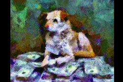 Dall·e 2023 05 09 11 59 49 Impressionist Painting Of Dog Sitting On Pile Of Money