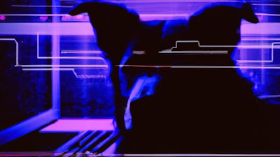 Dall·e 2023 05 18 13 56 09 Synthwave Art Of Dog Using Computer In The Future