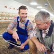 Farmers In Poultry House Checking Technology