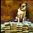 Dall·e 2023 05 09 11 59 43 Impressionist Painting Of Dog Sitting On Pile Of Money 2 Border