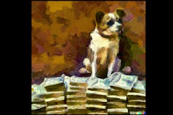 Dall·e 2023 05 09 11 59 43 Impressionist Painting Of Dog Sitting On Pile Of Money 2 Border