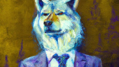 Dall·e 2024 02 08 08 37 37 Impressionist Oil Painting Of Wolf In Business Suit