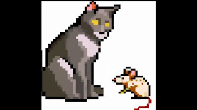 Dall·e 2024 02 21 09 52 20 Pixel Art Image Of A Cat Looking At A Rat