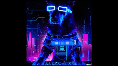 Dall·e 2023 05 18 13 42 11 Cyberpunk Art Of Dog Using Computer