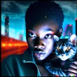 Dall·e 2024 03 25 12 13 14 Cyberpunk Image Of An African American Woman Holding A Cat In A Future City