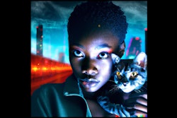 Dall·e 2024 03 25 12 13 14 Cyberpunk Image Of An African American Woman Holding A Cat In A Future City