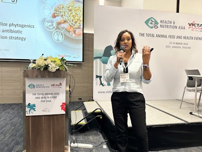 Dr. Sabiha Kadari, regional technical director - SEAP at EW Nutrition, presents at the Feed Strategy Seminar, held in Bangkok on March 13, 2024.