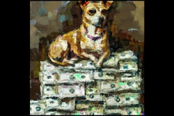 Dall·e 2023 05 09 11 59 52 Impressionist Painting Of Dog Sitting On Pile Of Money