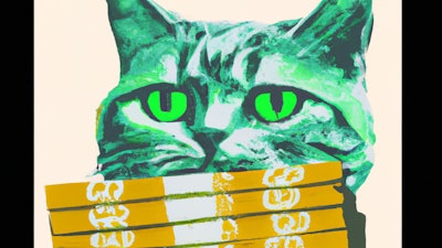 Dall·e 2024 02 27 13 11 13 Andy Warhol Painting Of A Cat Holding A Stack Of Dollar Bills