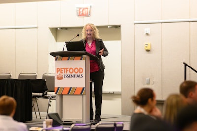 Suzy Badaracco, president of food industry trends think tank Culinary Tides, speaks April 29 at Petfood Essentials in Kansas City, Missouri.