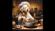 Dall·e 2024 05 09 09 22 14 An Oil Painting Of A Dog Dressed As A Chef, Cooking A Bowl Full Of Crickets The Dog, A Cheerful Golden Retriever, Wears A Traditional White Chef's Ha