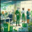 Dall·e 2024 05 09 09 57 33 A Graphic For An Article About Environmentalism In The Pet Food Industry, Featuring Anthropomorphic Cats As Eco Conscious Professionals The Scene Sho