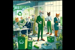 Dall·e 2024 05 09 09 57 33 A Graphic For An Article About Environmentalism In The Pet Food Industry, Featuring Anthropomorphic Cats As Eco Conscious Professionals The Scene Sho