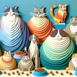 Dall·e 2024 05 17 09 08 38 A Layered Paper Image Featuring Obese And Overweight Cats And Dogs Along With Bowls Of Kibble The Scene Shows A Variety Of Chubby Pets, Including Rou