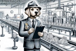 Dall·e 2024 05 20 08 50 01 A Detailed And Whimsical Illustration Of A Dog Dressed As A Federal Inspector The Dog Is Wearing A Suit, Tie, And A Hat With A Badge It Is Examining