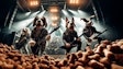 Dall·e 2024 05 20 11 39 10 A Low Angle View, Slightly Blurred Photo Of A Heavy Metal Band With Anthropomorphic Dogs As Band Members The Dogs Are Dressed In Heavy Metal Attire,