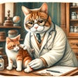 Dall·e 2024 05 20 15 36 16 A Nostalgic Watercolor Painting Of A Cat Dressed As A Doctor From The 1930s The Cat Doctor Is Wearing A Vintage White Coat And Round Glasses, Treatin
