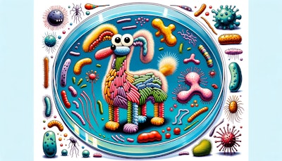 Dall·e 2024 05 31 09 12 25 A Cartoon Collage In The Style Of Terry Gilliam From Monty Python, Depicting A Petri Dish With Bacteria Arranged In The Shape Of A Dog The Petri Dish