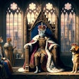 Dall·e 2024 05 10 10 04 49 A Gothic Art Style Painting Depicting A Cat King And Dog Queen Holding Court The Scene Is Set In A Grand Medieval Throne Room With High Arched Window