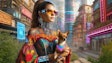 Dall·e 2024 05 28 11 31 37 A Latino Futurist Image Of A Woman Holding A Small Dog The Woman Has A Blend Of Traditional And Futuristic Elements In Her Appearance, Such As A Vibr