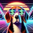 Dall·e 2024 05 09 10 08 21 A Synthwave Style Image Featuring A Beagle Wearing Sunglasses With Dollar Signs Reflected In Them The Beagle Is Depicted With A Cool, Confident Pose
