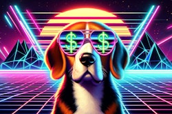 Dall·e 2024 05 09 10 08 21 A Synthwave Style Image Featuring A Beagle Wearing Sunglasses With Dollar Signs Reflected In Them The Beagle Is Depicted With A Cool, Confident Pose