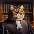 Dall·e 2024 06 04 09 08 52 A Stately Oil Painting Portrait In Rich Tones Of An American Supreme Court Justice Who Is A Female Persian Cat The Judge Is Seated In Her Chambers, E