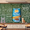 Dall·e 2024 07 08 12 27 05 A College Chalkboard With An Advertisement For Pet Food Plastered On It The Chalkboard Is Filled With Handwritten Notes And Equations Typical Of A Cl