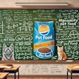 Dall·e 2024 07 08 12 27 05 A College Chalkboard With An Advertisement For Pet Food Plastered On It The Chalkboard Is Filled With Handwritten Notes And Equations Typical Of A Cl