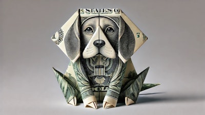 Dall·e 2024 07 16 13 51 49 An Origami Of A Dollar Bill Folded To Resemble A Beagle The Folds Should Be Intricate And Detailed, Capturing The Distinctive Features Of A Beagle Su