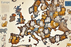 Dall·e 2024 07 29 11 50 44 A Fanciful Map Of Europe Made Up Of Artistically Drawn Cats, With Each Country Represented By A Unique Cat In Different Poses, Sizes, And Colors The