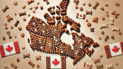 Dall·e 2024 08 01 11 51 44 Create A Detailed Map Of Canada Made Entirely Out Of Pet Food Kibble The Map Should Clearly Represent The Outline Of Canada's Provinces And Territori