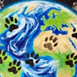 Dall·e 2024 09 10 09 25 03 An Oil Painting Of The Earth, Viewed From Space Like The Famous 'blue Marble' Image, But Covered With Dirty Dog And Cat Footprints The Planet's Blue