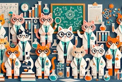 Dall·e 2024 10 02 09 48 07 A Whimsical Paper Cutout Illustration Featuring A Group Of Scientist Cats In A Laboratory Each Cat Is Wearing Lab Coats And Glasses, With Playful Exp