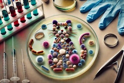 Dall·e 2024 10 11 10 48 33 A Petri Dish With Various Microbes Arranged To Form The Shape Of A Cat The Microbes Are Different Colors And Textures, With Some Appearing Fuzzy, Oth