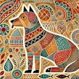 Dall·e 2024 10 22 08 45 01 A Gond Painting Of A Dog, Depicted In The Traditional Indian Gond Art Style The Dog Is Shown In A Side Profile, Surrounded By Vibrant And Intricate P